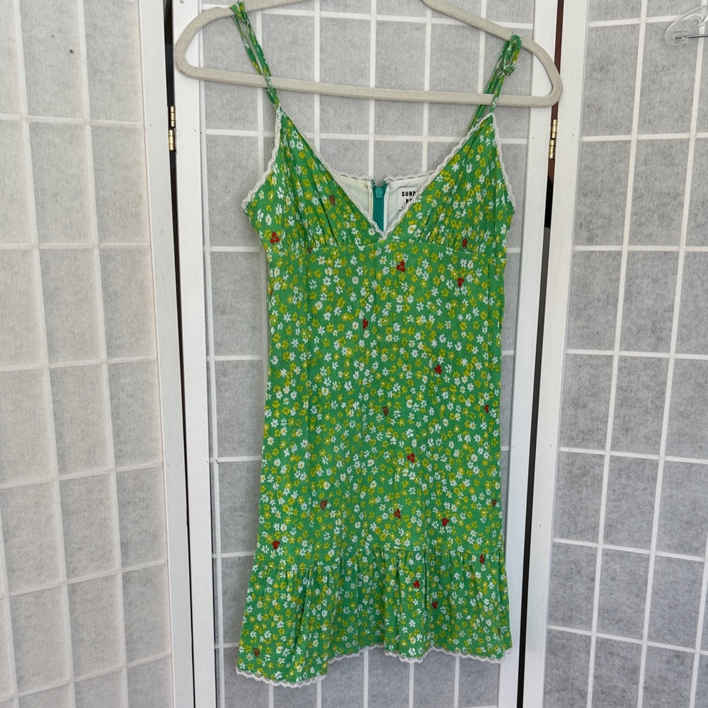 Aritzia Sunday Best Floral Green Floral Mini Dress Size 2 - Picture 3 of 6